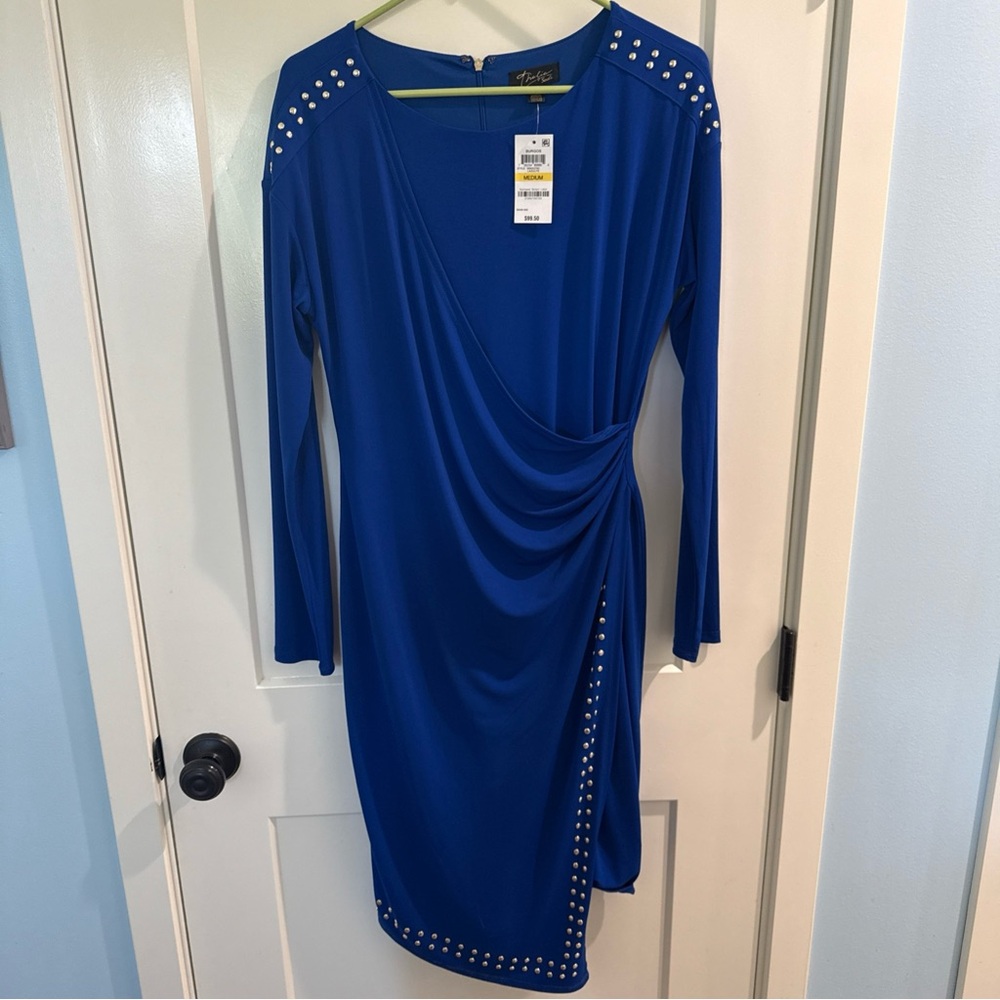 NWT Thalia Sodi Royal Blue Asymmetrical Dress with Stud accents Medium